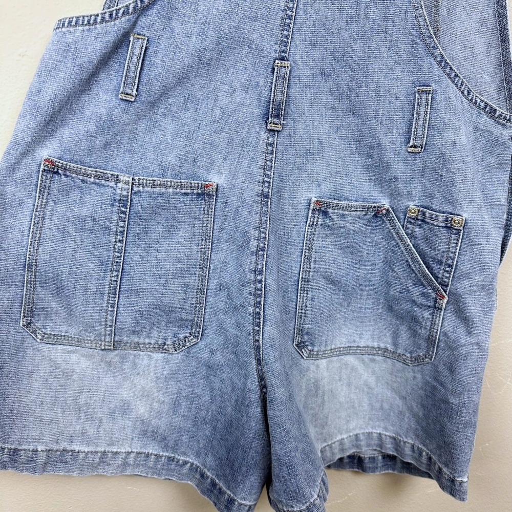 Vintage 90s Arizona Jean Co Womens Size L Denim Overalls Shorts Faded Wash Blue - Picture 7 of 8
